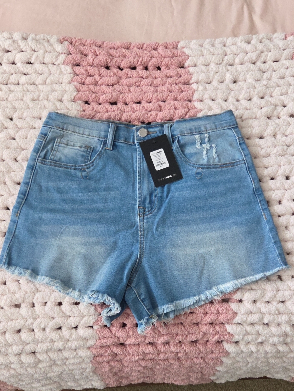 Denim High-Rise Frayed Hem Shorts - Light Blue